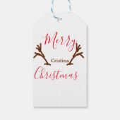 Merry Christmas red brown reindeer horn holiday te Cadeaulabel (Achterkant)