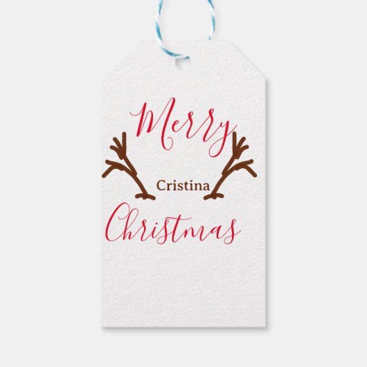 Merry Christmas red brown reindeer horn holiday te Cadeaulabel (Achterkant)