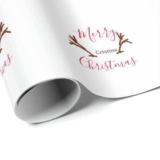 Merry Christmas red brown reindeer horn holiday te Cadeaupapier (Rol Hoek)