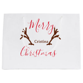 Merry Christmas red brown reindeer horn holiday te Groot Cadeauzakje