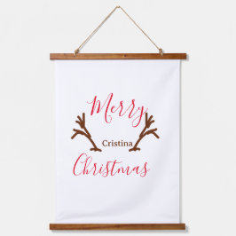 Merry Christmas red brown reindeer horn holiday te Hangend Wandkleed