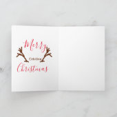 Merry Christmas red brown reindeer horn holiday te Kaart (Binnen)