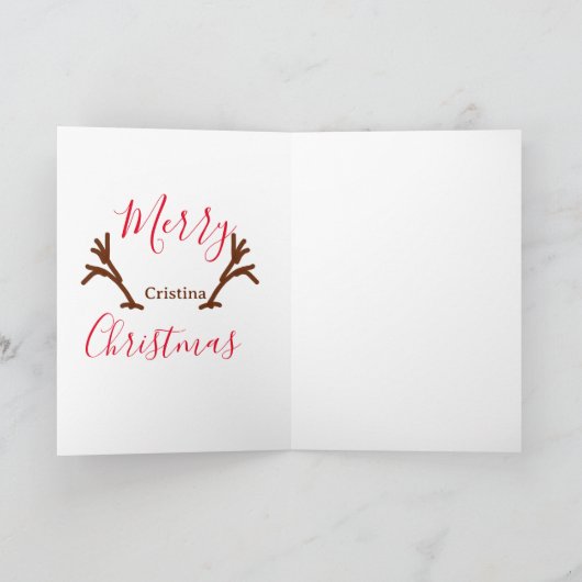 Merry Christmas red brown reindeer horn holiday te Kaart (Binnen)