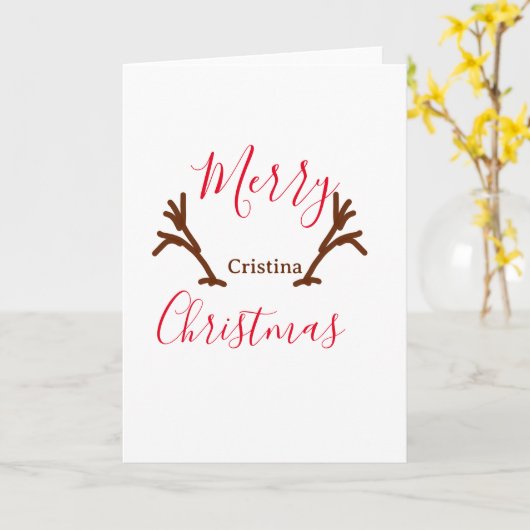 Merry Christmas red brown reindeer horn holiday te Kaart (Gele Bloem)