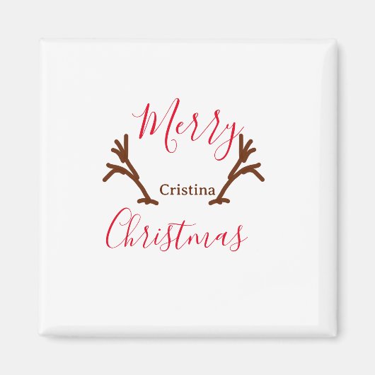 Merry Christmas red brown reindeer horn holiday te Magneet (Voorkant)