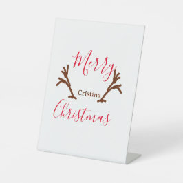 Merry Christmas red brown reindeer horn holiday te Reclamebord Met Voetstuk