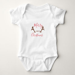 Merry Christmas red brown reindeer horn holiday te Romper