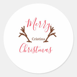 Merry Christmas red brown reindeer horn holiday te Ronde Sticker