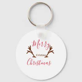 Merry Christmas red brown reindeer horn holiday te Sleutelhanger