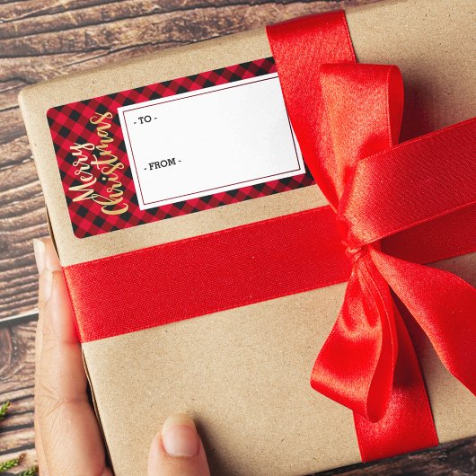 Merry Christmas Red Buffalo Plaid Sticker Gift Lab
