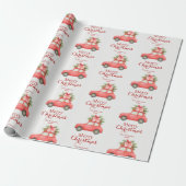 Merry Christmas Red Car – Personalized Holiday Cadeaupapier (Uitgerold)