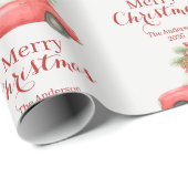 Merry Christmas Red Car – Personalized Holiday Cadeaupapier (Rol Hoek)