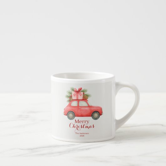 Merry Christmas Red Car – Personalized Holiday  Espresso Kop (Rechts)