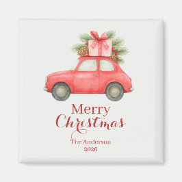 Merry Christmas Red Car – Personalized Holiday Magneet