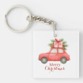 Merry Christmas Red Car – Personalized Holiday Sleutelhanger (voorkant)