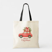 Merry Christmas Red Car – Personalized Holiday  Tote Bag (Achterkant)