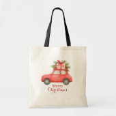 Merry Christmas Red Car – Personalized Holiday  Tote Bag (Voorkant)