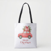 Merry Christmas Red Car – Personalized Holiday  Tote Bag (Voorkant)