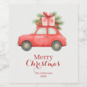 Merry Christmas Red Car – Personalized Holiday Wijn Etiket (Enkel label)