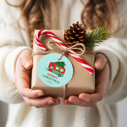 Merry Christmas Red Caravan Christmas Tree Custom Bedankjes Labels