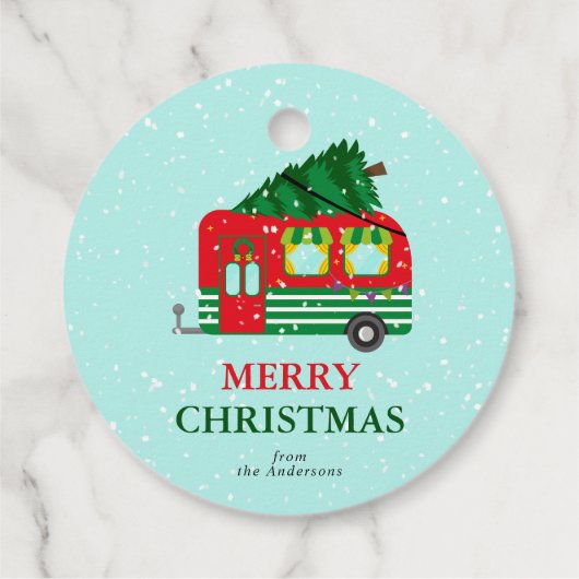 Merry Christmas Red Caravan Christmas Tree Custom Bedankjes Labels (Achterkant)
