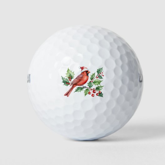 Merry Christmas Red Cardinal & Berries Golfballen (Voorkant)