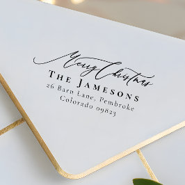 MERRY CHRISTMAS Red Familienaam Retour Adres Rubberstempel