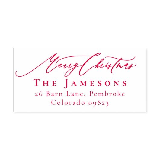 MERRY CHRISTMAS Red Familienaam Retour Adres Zelfinktende Stempel (Design)