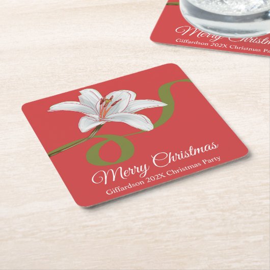Merry Christmas Red Floral Name Paper Coaster Kartonnen Onderzetters (Schuin)