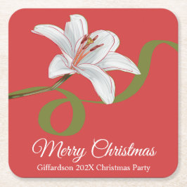 Merry Christmas Red Floral Name Paper Coaster Kartonnen Onderzetters