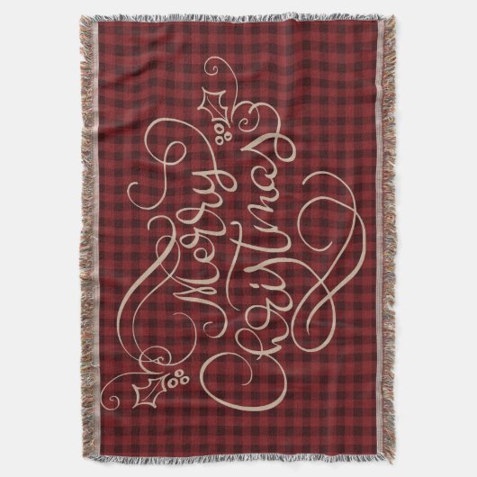 Merry Christmas Red Gingham Script Typografie Deken (Voorkant Verticaal)