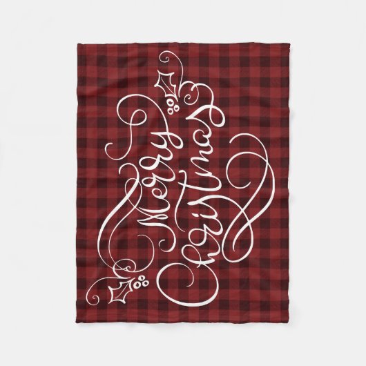 Merry Christmas Red Gingham Script Typografie Fleece Deken (Voorkant)