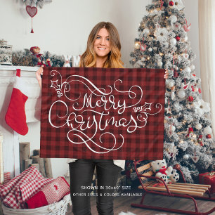 Merry Christmas Red Gingham Script Typografie Fleece Deken
