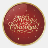 Merry Christmas Red Glossy  Ronde Sticker (Voorkant)