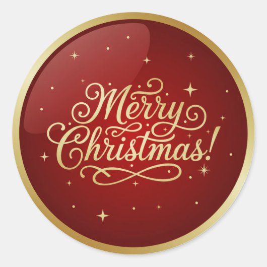Merry Christmas Red Glossy  Ronde Sticker (Voorkant)