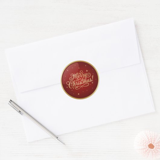 Merry Christmas Red Glossy  Ronde Sticker (Envelop)