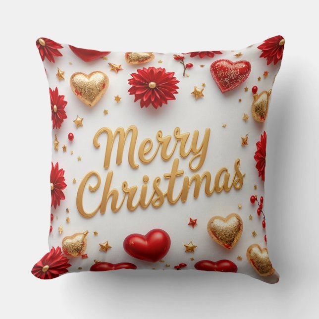 Merry Christmas Red & Gold Holiday Pillow  Kussen (Voorkant)