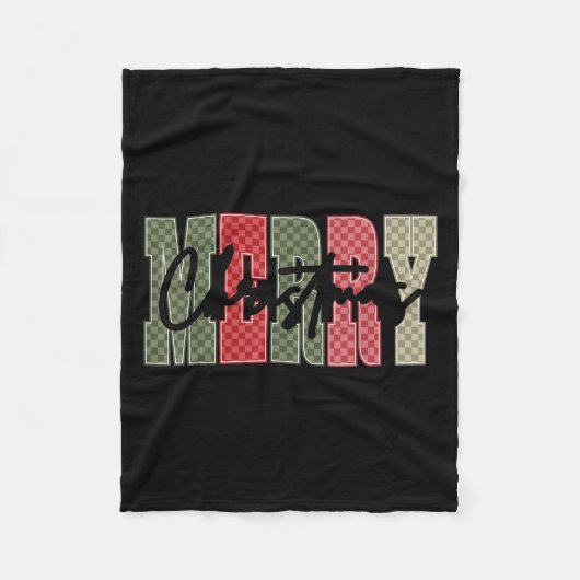 Merry Christmas Red Green Plaid Checkered Xmas Gir Fleece Deken (Voorkant)