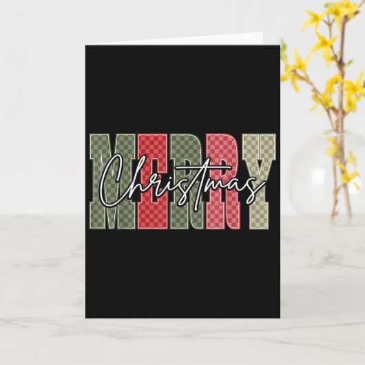 Merry Christmas Red Green Plaid Checkered Xmas Gir Kaart (Gele Bloem)
