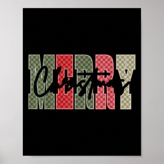 Merry Christmas Red Green Plaid Checkered Xmas Gir Poster (Voorkant)