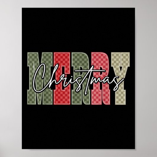 Merry Christmas Red Green Plaid Checkered Xmas Gir Poster (Voorkant)