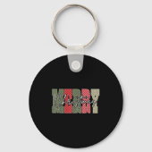 Merry Christmas Red Green Plaid Checkered Xmas Gir Sleutelhanger (Voorkant)