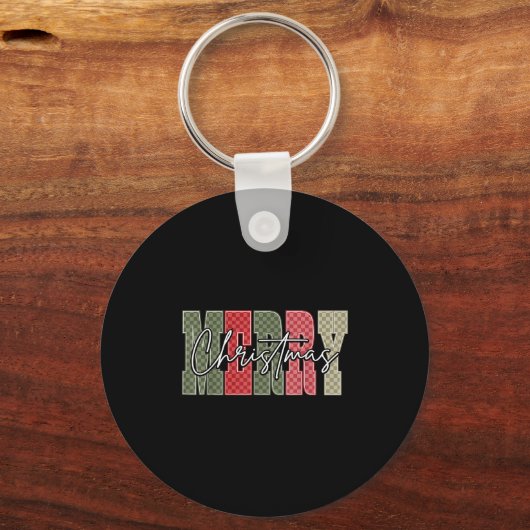 Merry Christmas Red Green Plaid Checkered Xmas Gir Sleutelhanger (Voorkant)