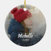 Merry Christmas Red Green Plaid Custom Photo Keramisch Ornament (Achterkant)