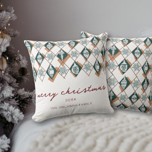 Merry Christmas Red Green Script Typografie Kussen