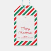 Merry Christmas Red Green Stripes Cadeau Label Cadeaulabel (Voorkant)