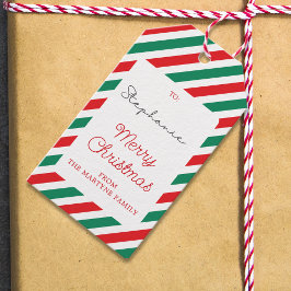 Merry Christmas Red Green Stripes Cadeau Label Cadeaulabel