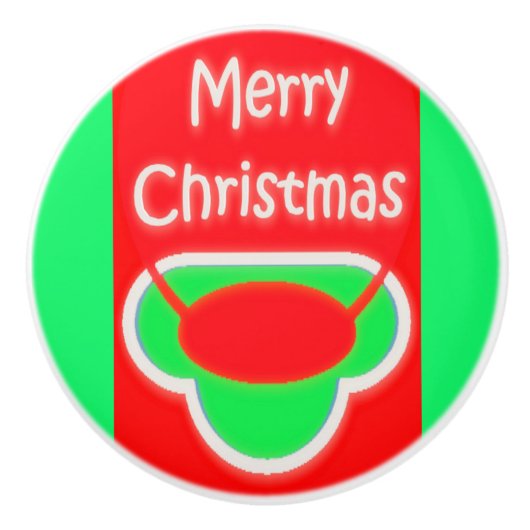 MERRY CHRISTMAS RED GREEN TEXTED CERAMIC PULL KERAMISCHE KNOP (Voorkant)