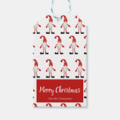 Merry Christmas Red Grey Gnome Nordic Pattern Cadeaulabel (Voorkant)