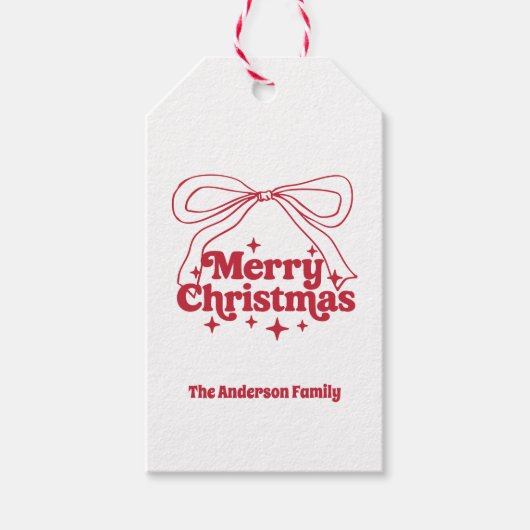 Merry Christmas red hand-drawn bow retro Cadeaulabel (Voorkant)